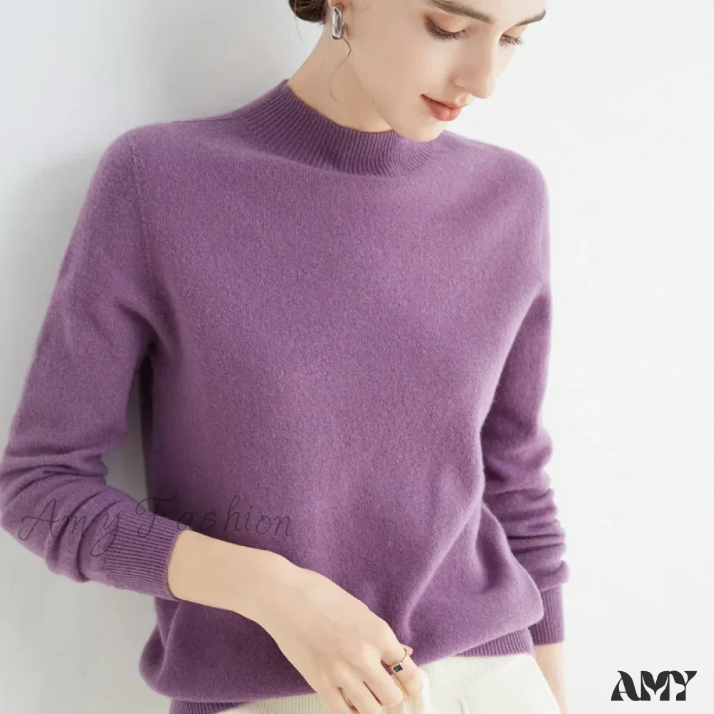 100% Merino Wool Cashmere Women Knitted Long Sleeve Pullovers Autumn Winter Warm Sweater - Image 2