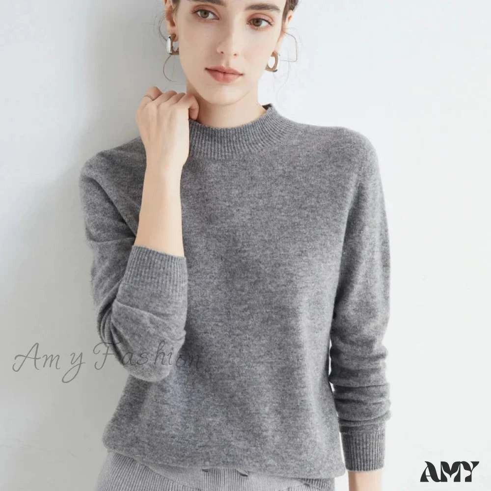 100% Merino Wool Cashmere Women Knitted Long Sleeve Pullovers Autumn Winter Warm Sweater - Image 3