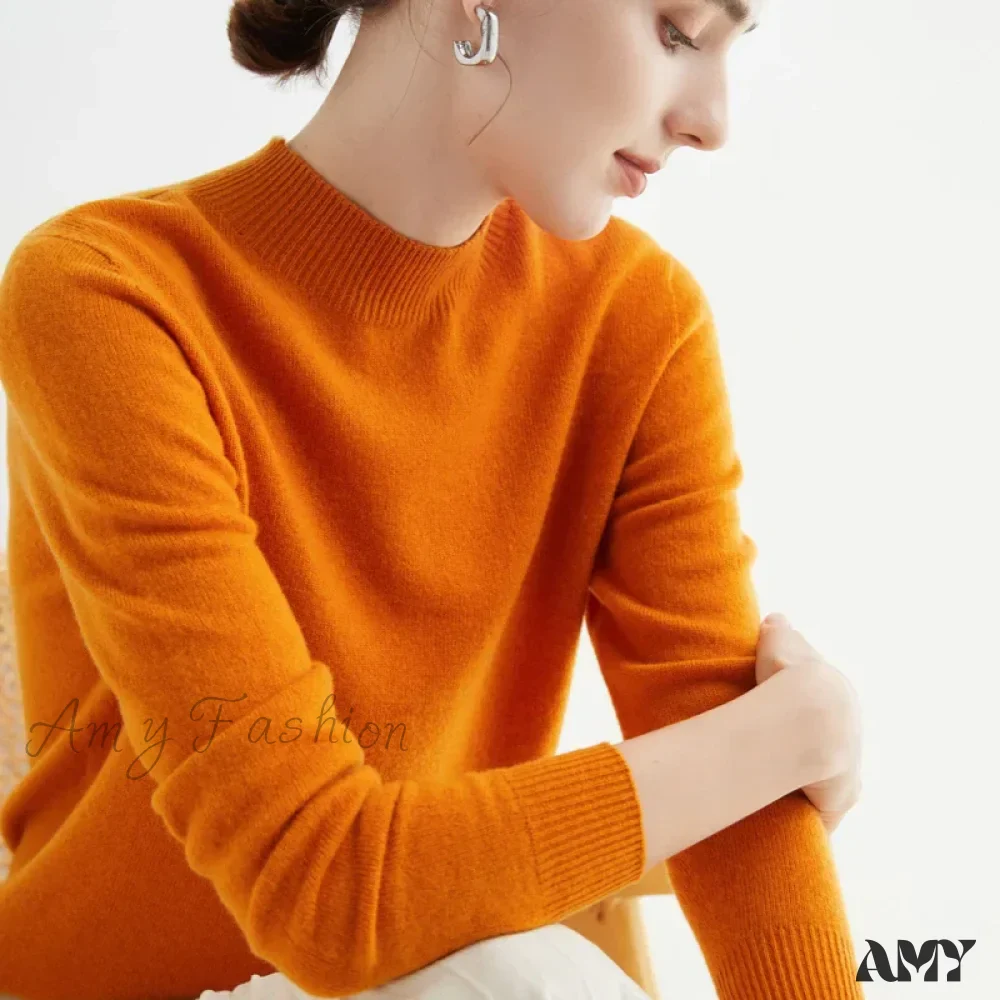 100% Merino Wool Cashmere Women Knitted Long Sleeve Pullovers Autumn Winter Warm Sweater - Image 4