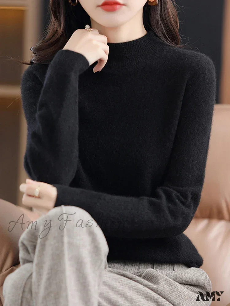 100% Merino Wool Cashmere Women Knitted Long Sleeve Pullovers Autumn Winter Warm Sweater - Image 8