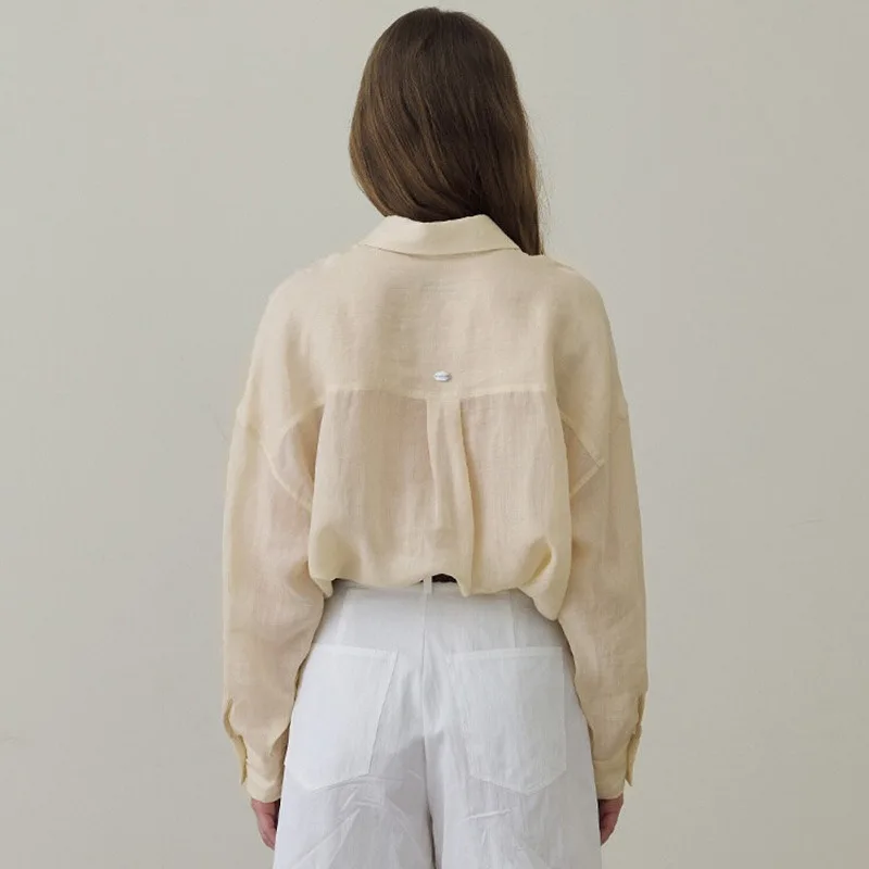 100% Ramie Thin French Lapel Blouse - Image 3
