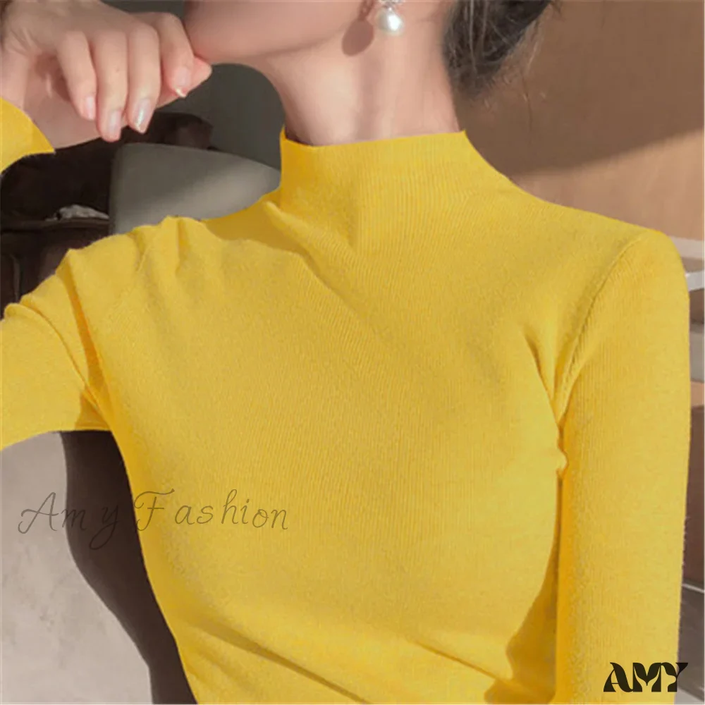 Amy Fashion - Knitted Turtleneck Pullovers Top - Image 12