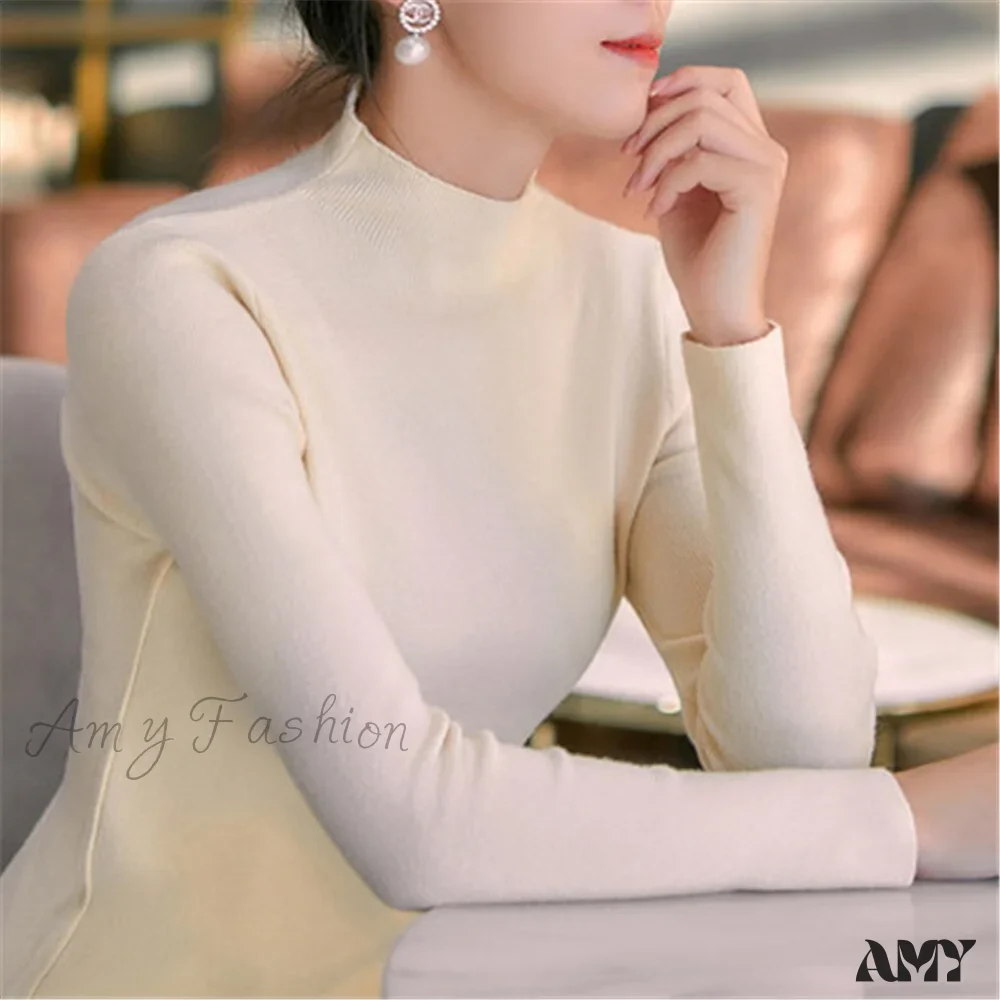Amy Fashion - Knitted Turtleneck Pullovers Top - Image 14