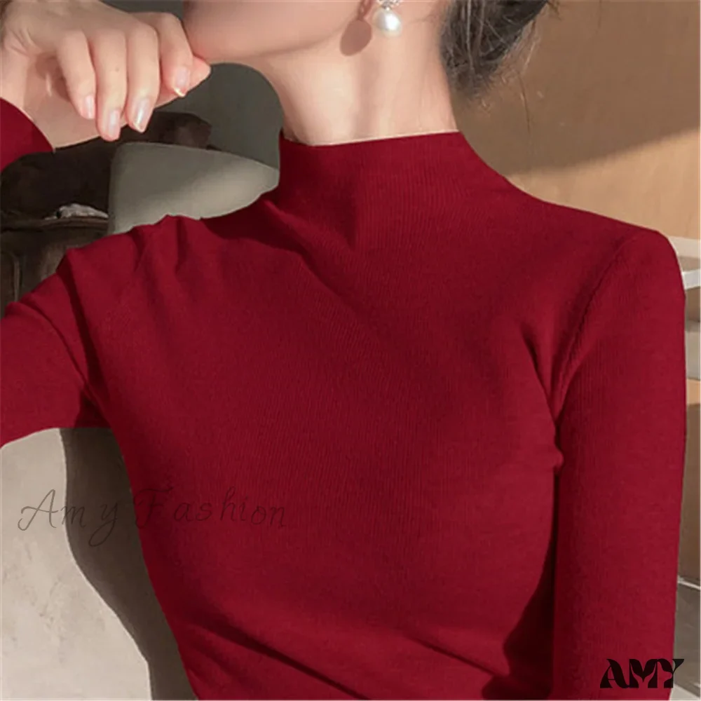 Amy Fashion - Knitted Turtleneck Pullovers Top - Image 2