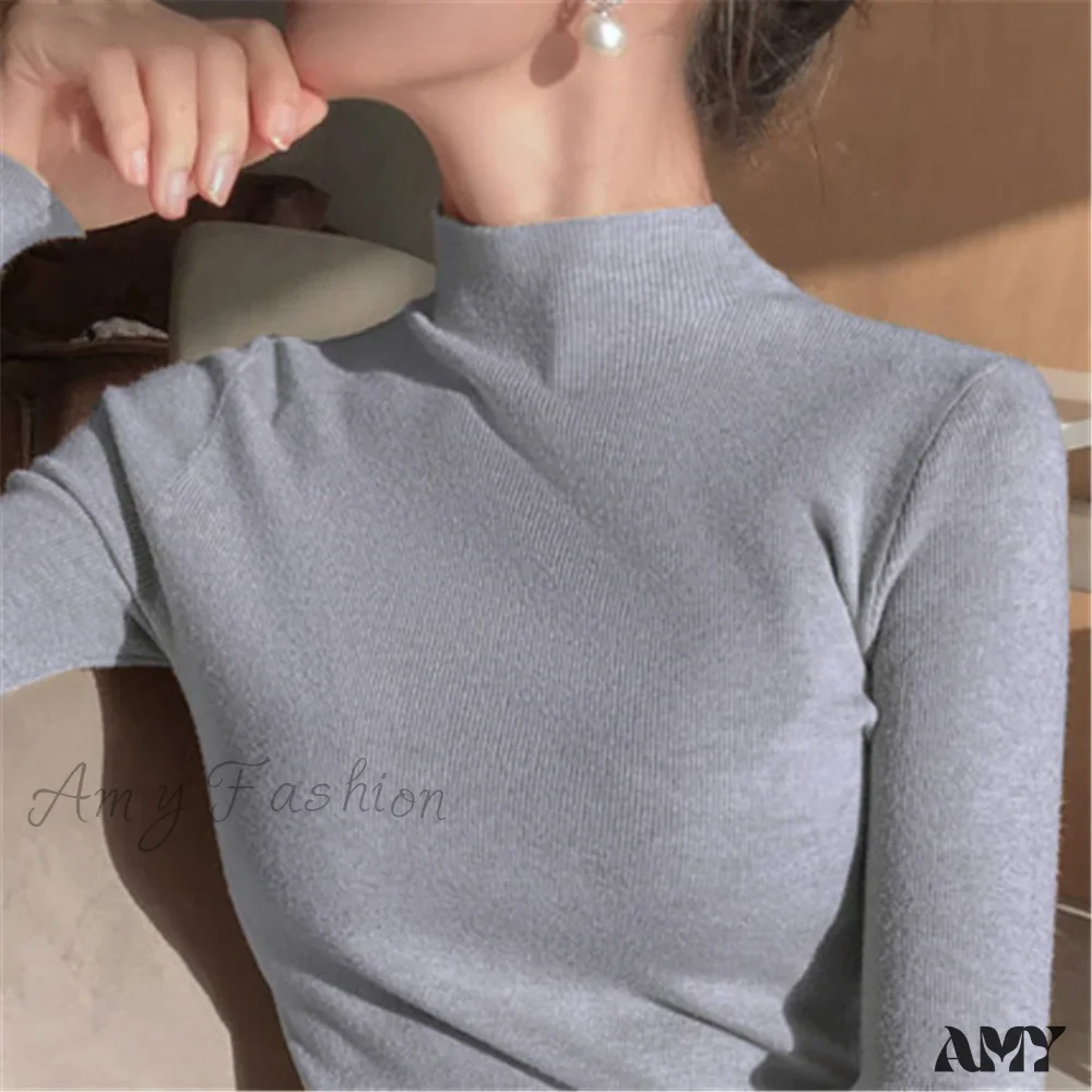 Amy Fashion - Knitted Turtleneck Pullovers Top - Image 3