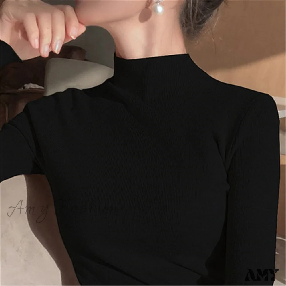 Amy Fashion - Knitted Turtleneck Pullovers Top - Image 8