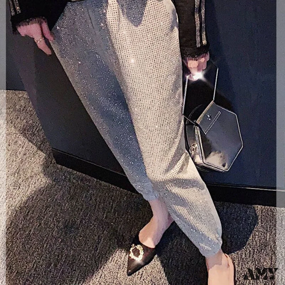 Amy Fashion - Casual Loose 5XL Shiny Fashion Loose Pants - Image 3
