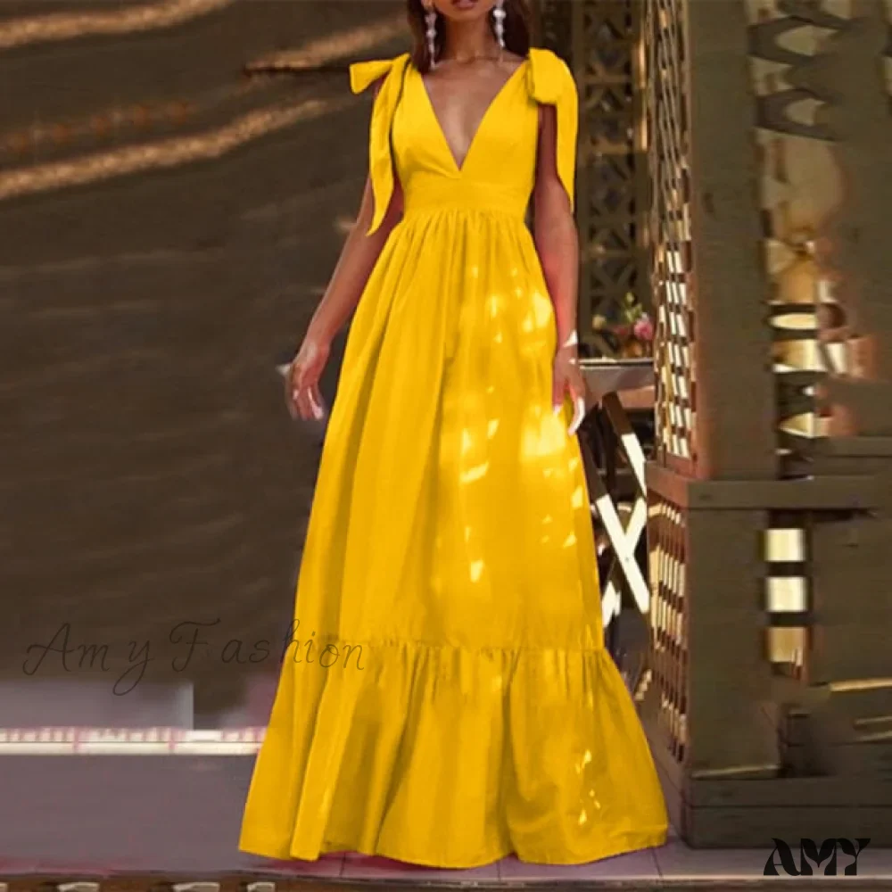 Amy Fashion - Sexy Deep V Neck Maxi Dresses - Image 3