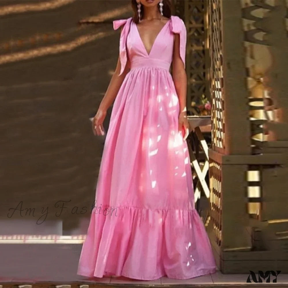 Amy Fashion - Sexy Deep V Neck Maxi Dresses - Image 4