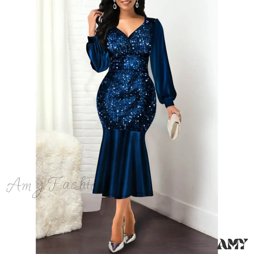 Amy Fashion - Sexy V Neck Sequin Evening Wedding Party Dress - Image 3