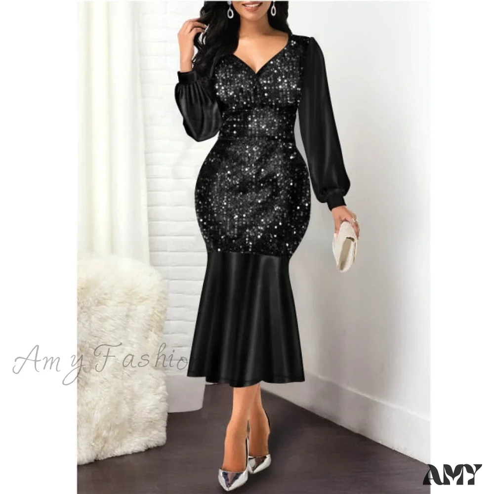 Amy Fashion - Sexy V Neck Sequin Evening Wedding Party Dress - Image 4