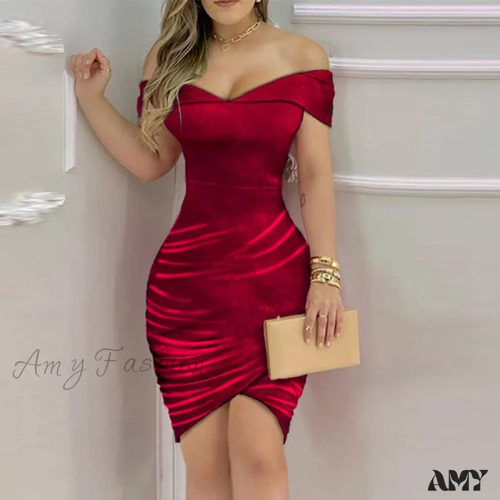 Amy Fashion - Elegant Solid Velvet Bodycon Party Dress