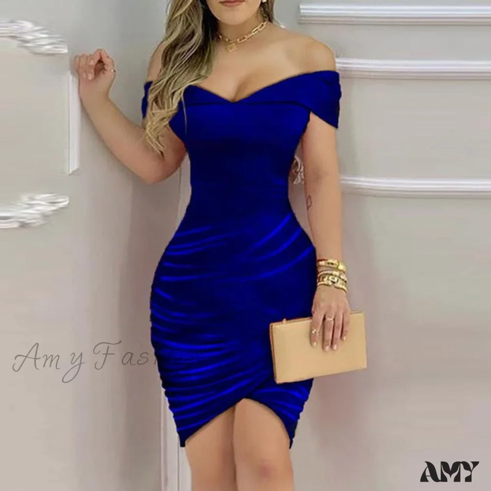 Amy Fashion - Elegant Solid Velvet Bodycon Party Dress - Image 3