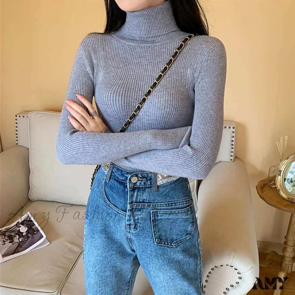 2024 Autumn Winter Women Long Sleeve Knitted Foldover Ribbed Pull Soft Warm Sweater - Image 10
