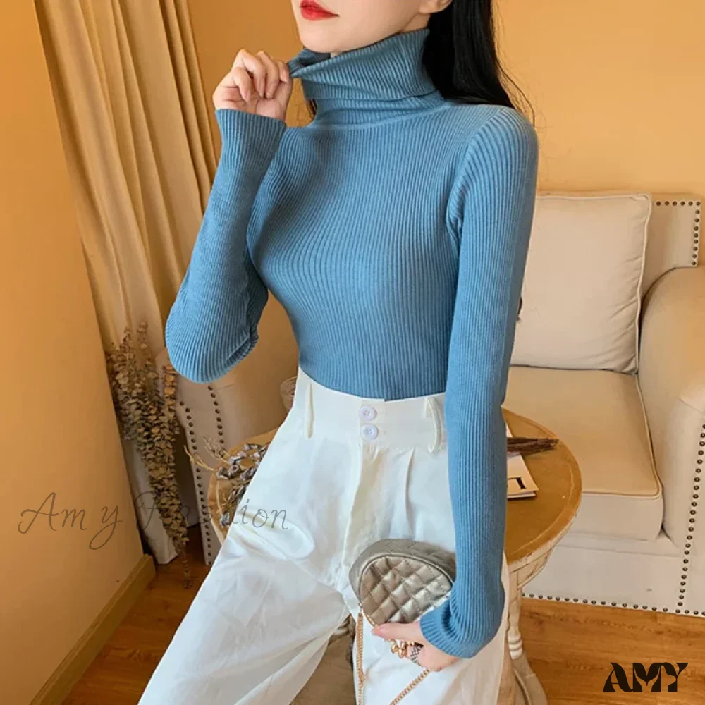 2024 Autumn Winter Women Long Sleeve Knitted Foldover Ribbed Pull Soft Warm Sweater - Image 11