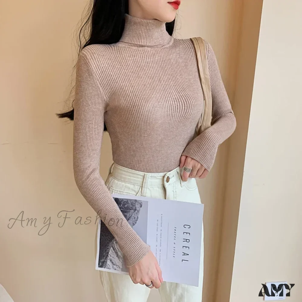 2024 Autumn Winter Women Long Sleeve Knitted Foldover Ribbed Pull Soft Warm Sweater - Image 12