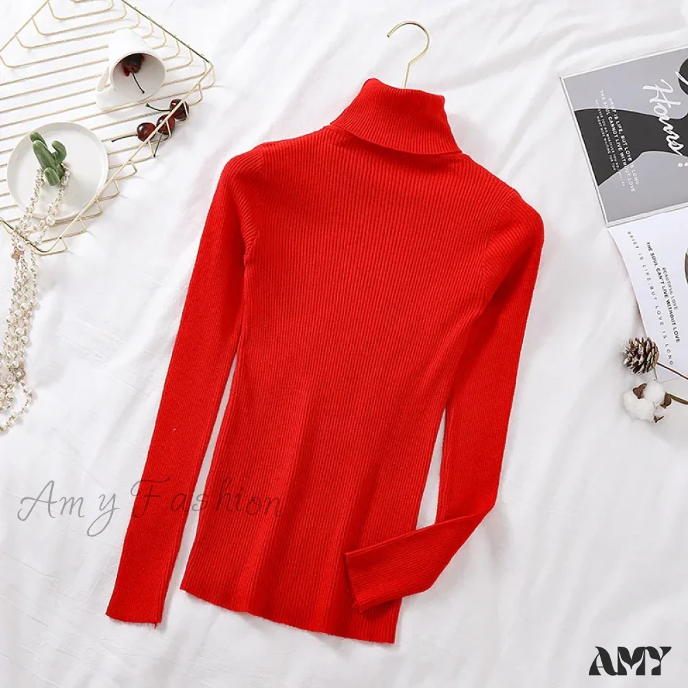 2024 Autumn Winter Women Long Sleeve Knitted Foldover Ribbed Pull Soft Warm Sweater - Image 13