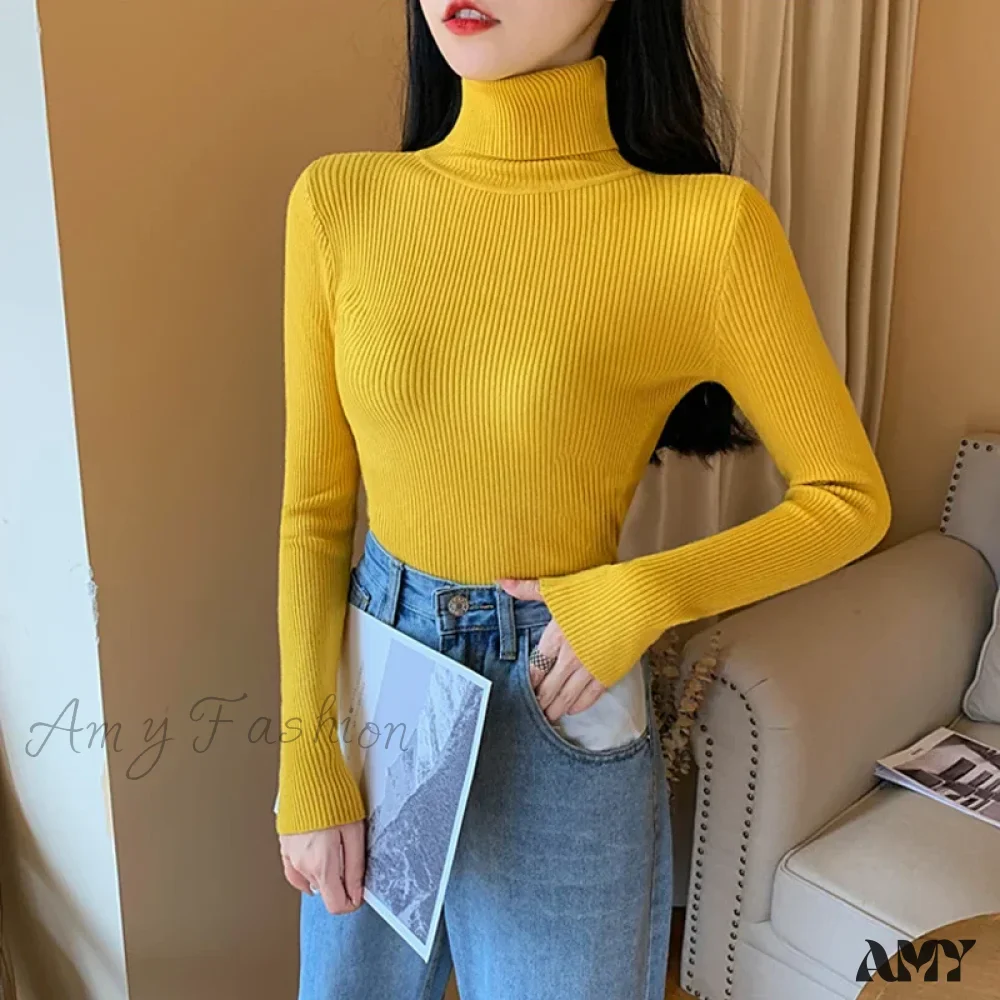 2024 Autumn Winter Women Long Sleeve Knitted Foldover Ribbed Pull Soft Warm Sweater - Image 14