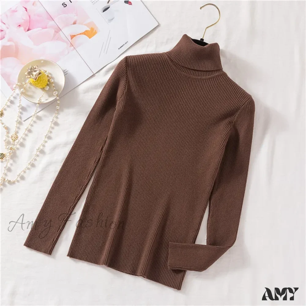 2024 Autumn Winter Women Long Sleeve Knitted Foldover Ribbed Pull Soft Warm Sweater - Image 15