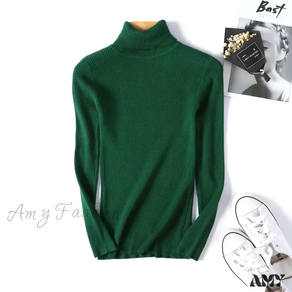 2024 Autumn Winter Women Long Sleeve Knitted Foldover Ribbed Pull Soft Warm Sweater - Image 5