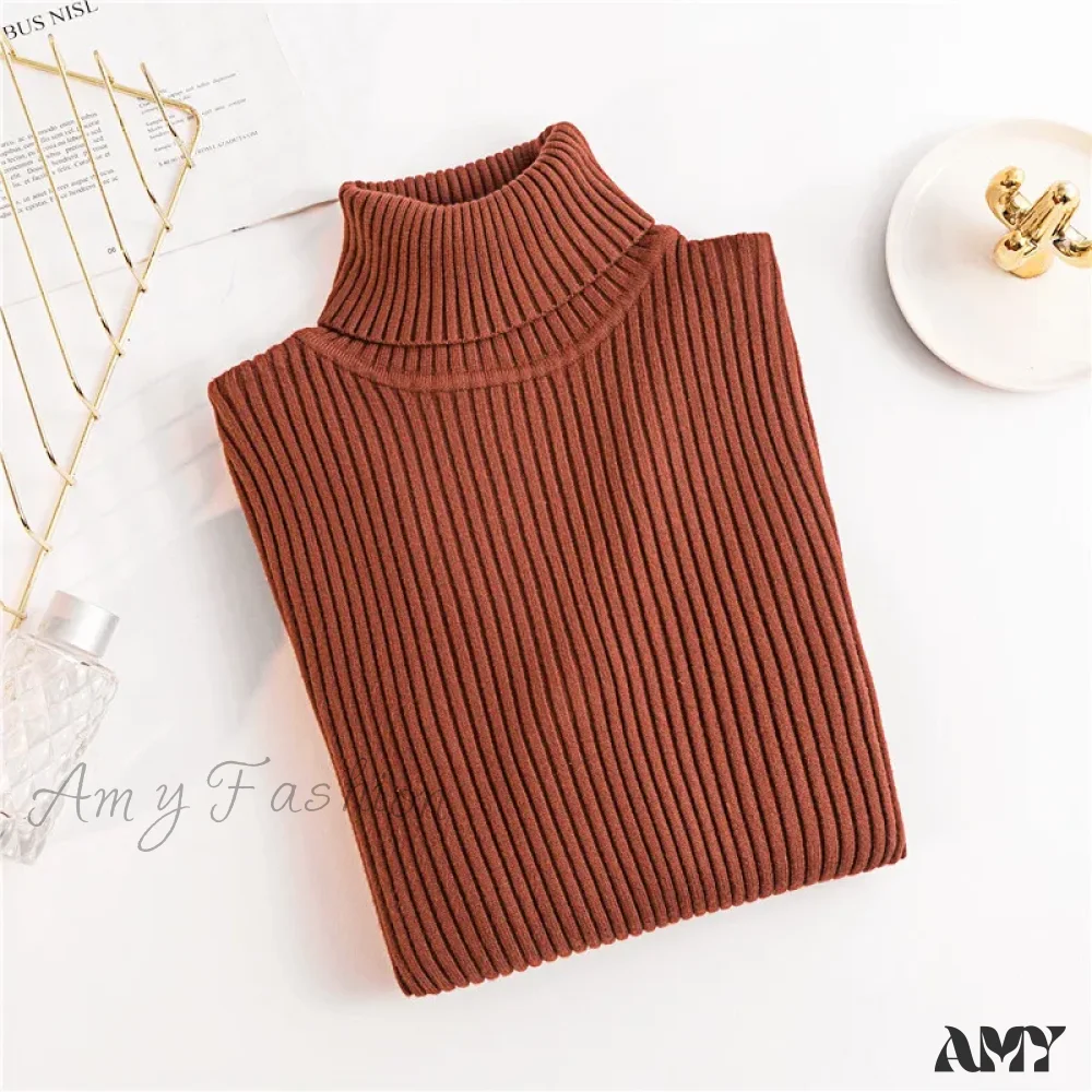 2024 Autumn Winter Women Long Sleeve Knitted Foldover Ribbed Pull Soft Warm Sweater - Image 6