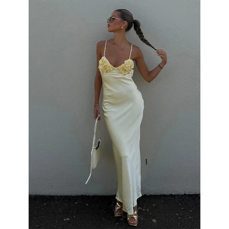 3D Flower Solid V-neck Mid Prom Dress - Image 4