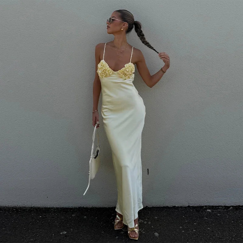 3D Flower Solid V-neck Mid Prom Dress - Image 5