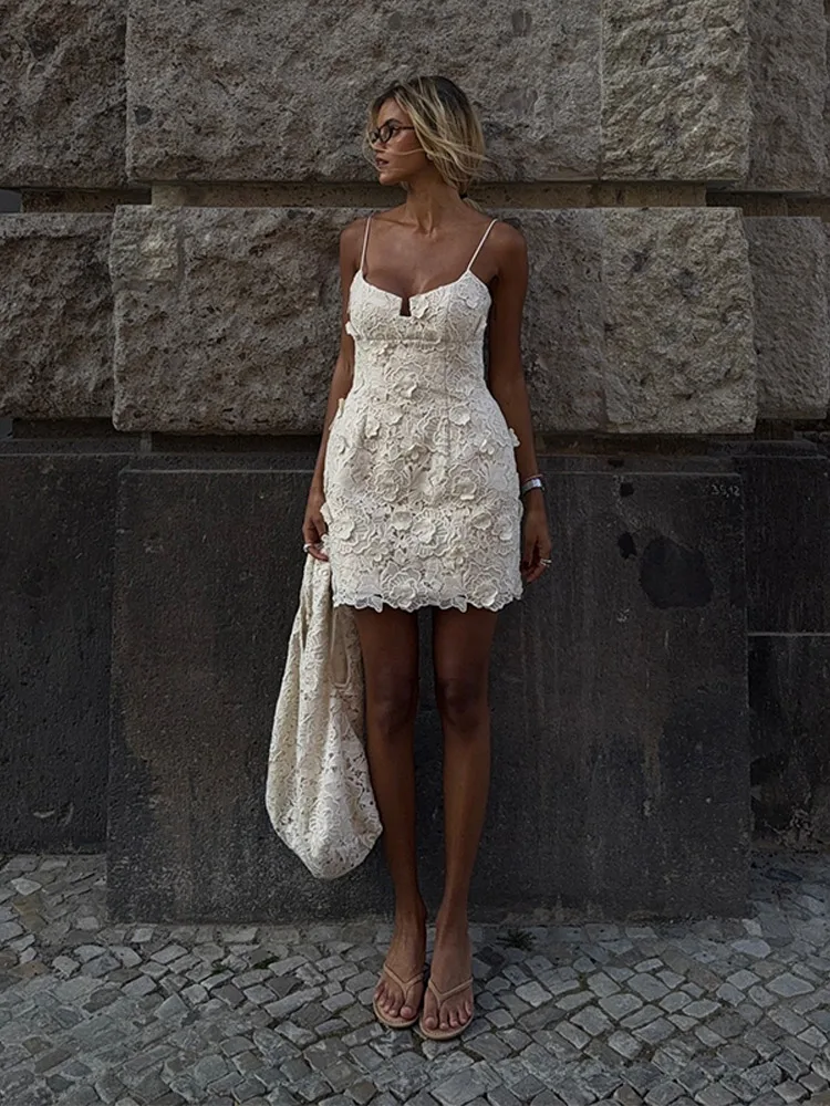 3D Flower Strapless Hollow Mini Dress - Image 5