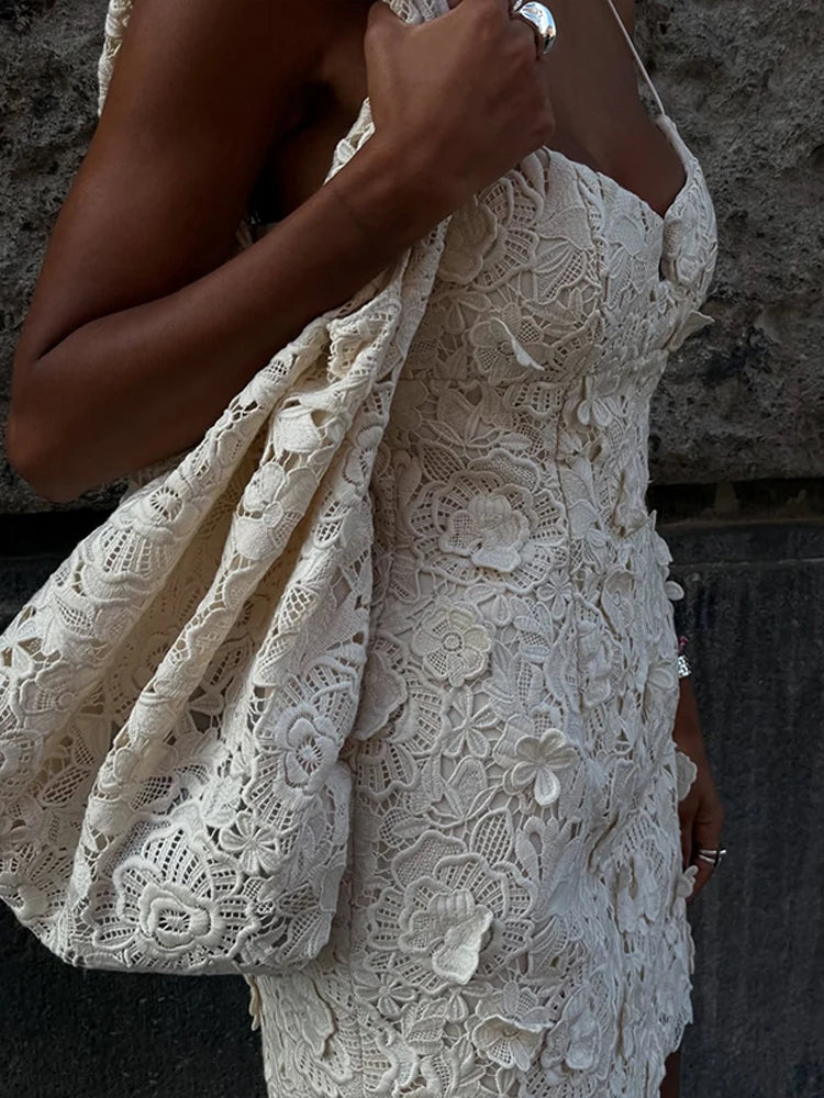 3D Flower Strapless Hollow Mini Dress - Image 6
