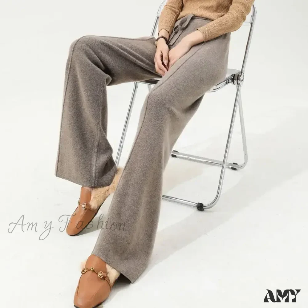 All-Match Solid Wide Leg High Waist Casual Thick Pants - Image 2