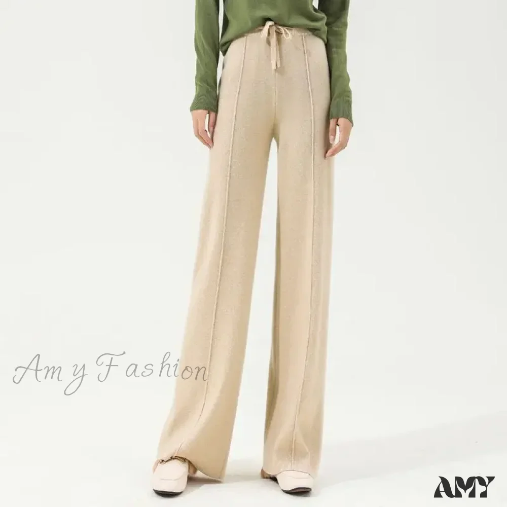 All-Match Solid Wide Leg High Waist Casual Thick Pants - Image 3