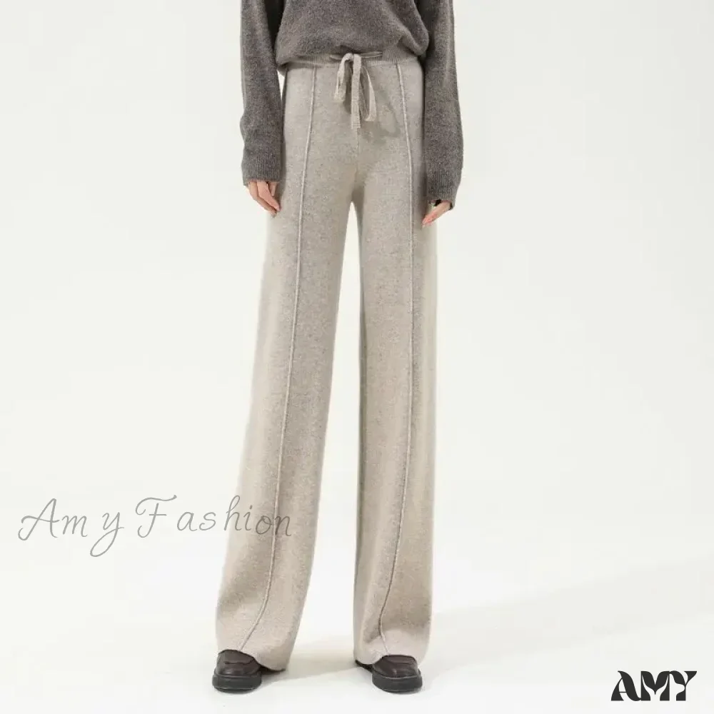 All-Match Solid Wide Leg High Waist Casual Thick Pants - Image 5