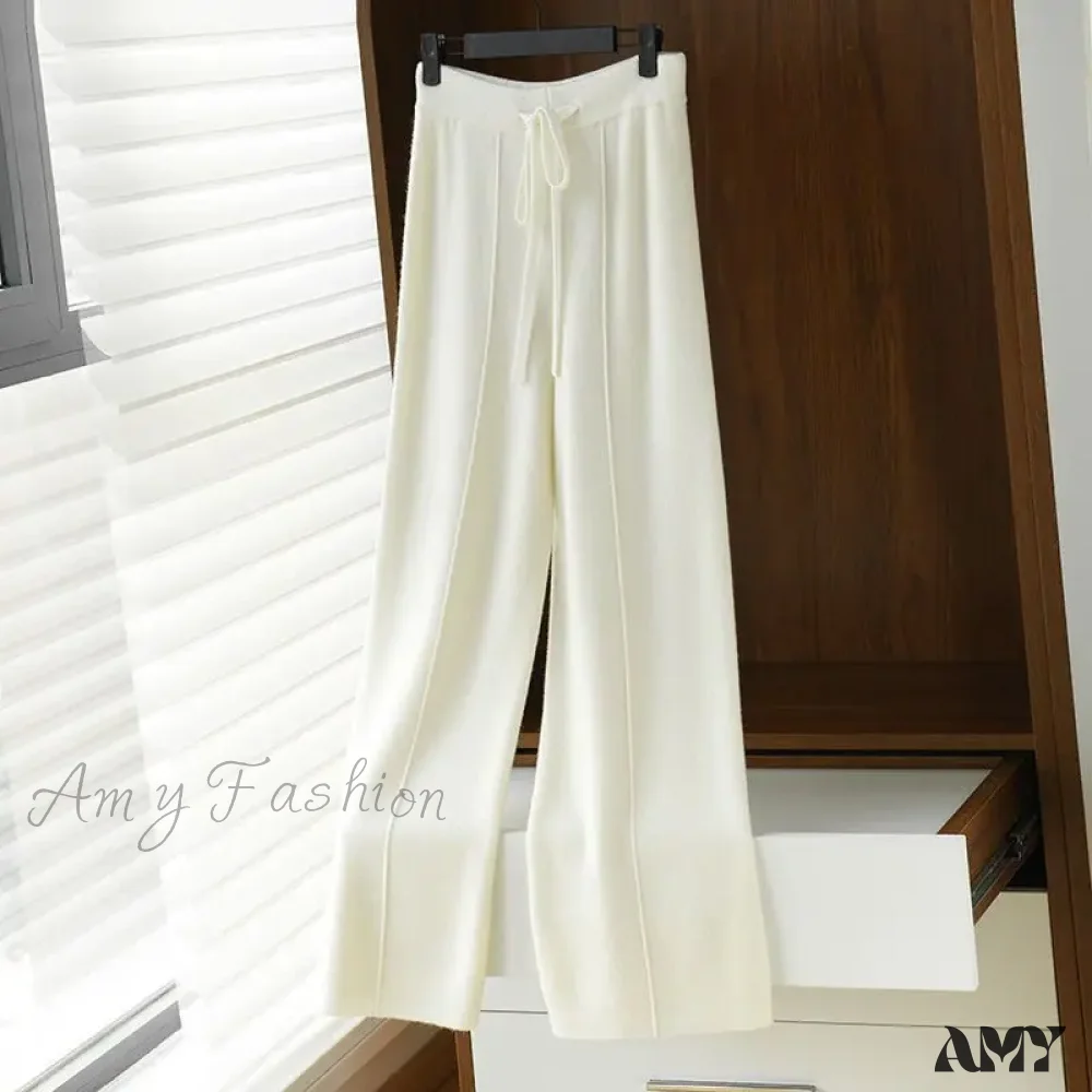 All-Match Solid Wide Leg High Waist Casual Thick Pants - Image 6
