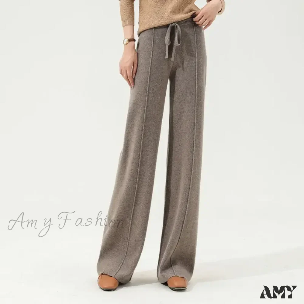All-Match Solid Wide Leg High Waist Casual Thick Pants - Image 7