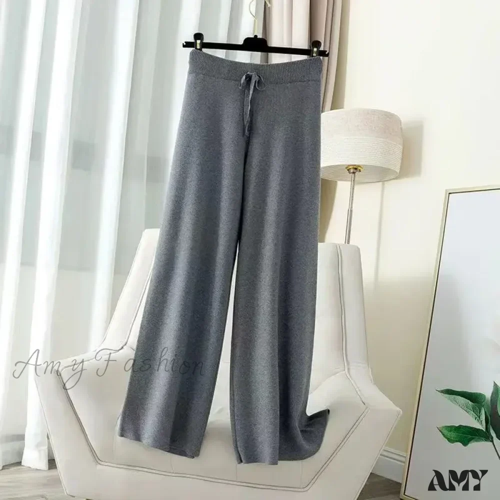 All-Match Solid Wide Leg High Waist Casual Thick Pants - Image 8