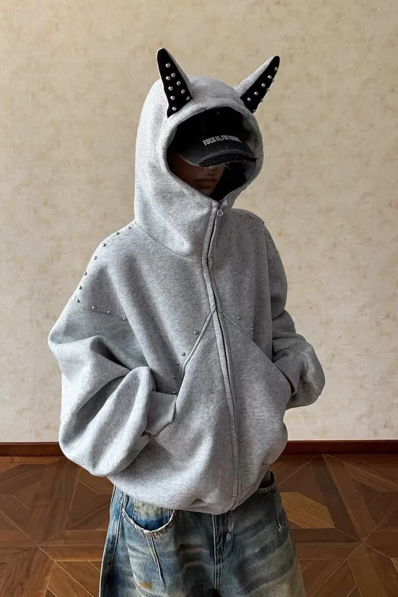 American Panel Rivet Doberman Ear Hoodie - Image 2
