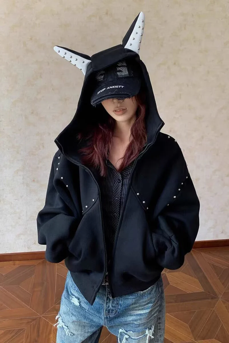 American Panel Rivet Doberman Ear Hoodie - Image 5