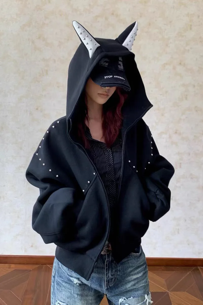American Panel Rivet Doberman Ear Hoodie - Image 6