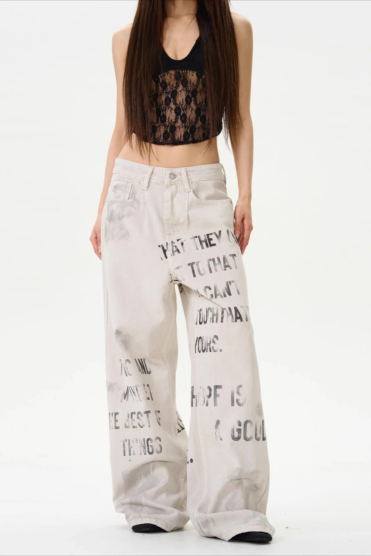 American Vintage Letter Graffiti Chic Slim Fit Jeans