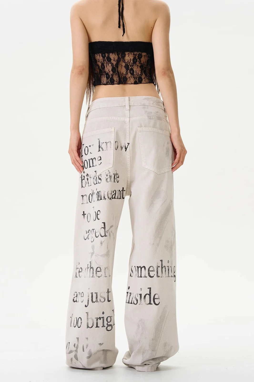 American Vintage Letter Graffiti Chic Slim Fit Jeans - Image 3