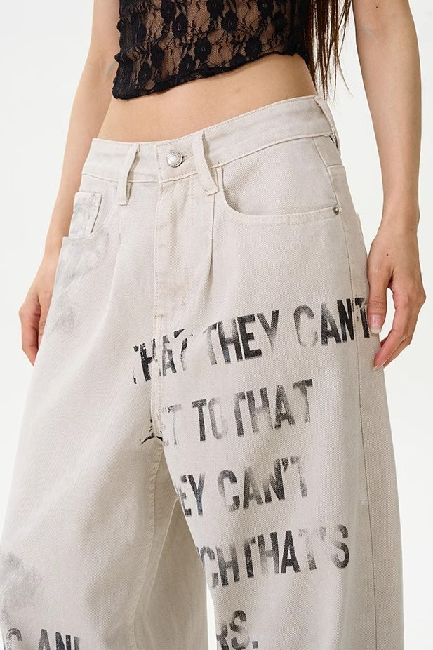 American Vintage Letter Graffiti Chic Slim Fit Jeans - Image 5