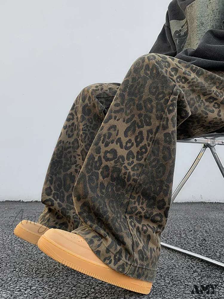 Amy Fashion - 2024 Y2K Leopard Print Wide Leg Women High Waisted Fashion Streetwear Retro Denim Baggy Casual Straight Jean - Image 5