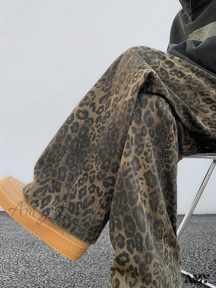 Amy Fashion - 2024 Y2K Leopard Print Wide Leg Women High Waisted Fashion Streetwear Retro Denim Baggy Casual Straight Jean - Image 6