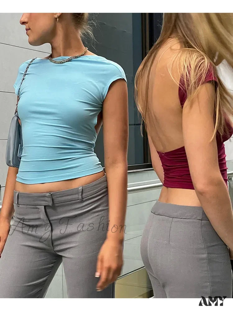 AMY FASHION - Backless Multi Ways Wear Skinny Basic Summer Crop Top - Image 5