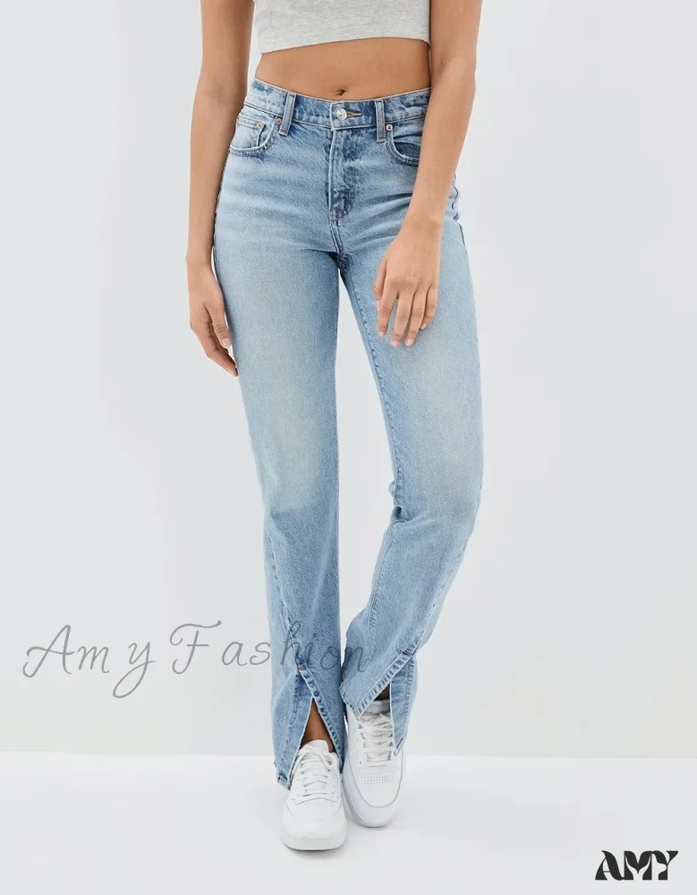 Amy Fashion - 2024 New Slit Slim Flare Women's High Waist Fashion Flared Pants Streetwear Jean - Image 5