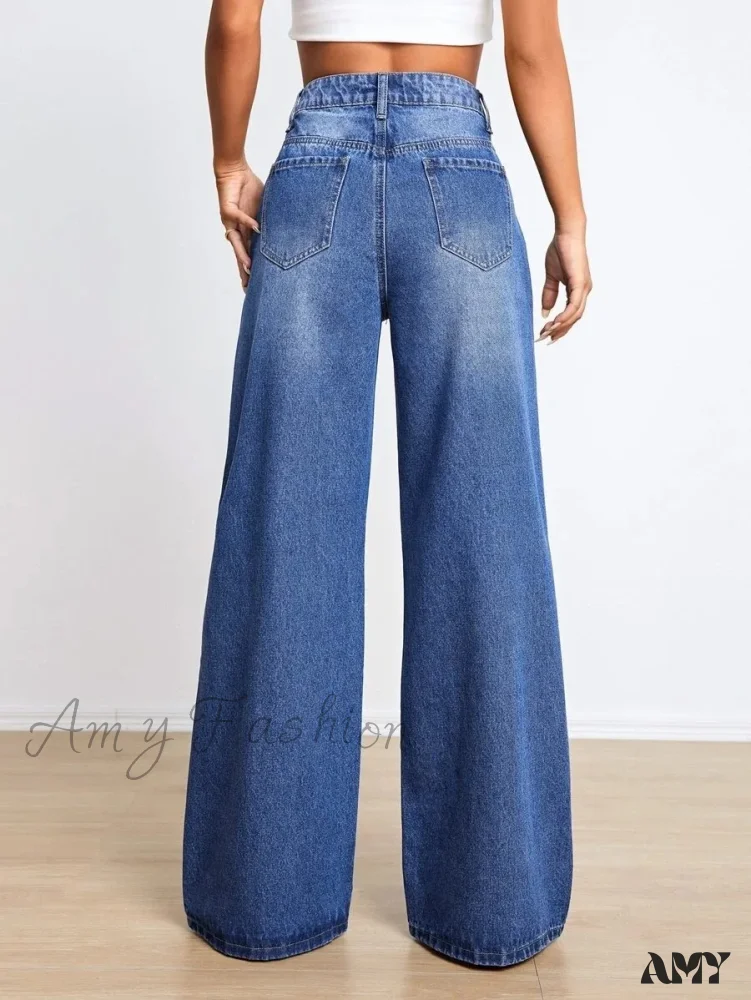Amy Fashion - New Loose Ripped Fashion High Waist Wide Leg Casual Y2K Jean - Image 2
