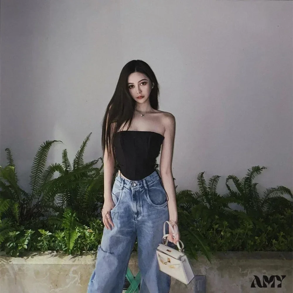 AMY - Off Shoulder Strapless Lace Up Bustier Corset Crop Top - Image 5