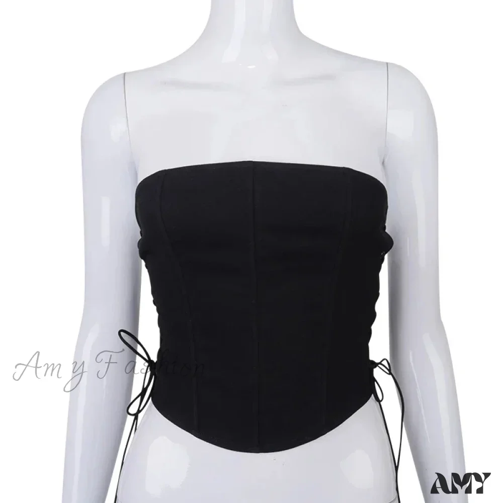 AMY - Off Shoulder Strapless Lace Up Bustier Corset Crop Top - Image 6