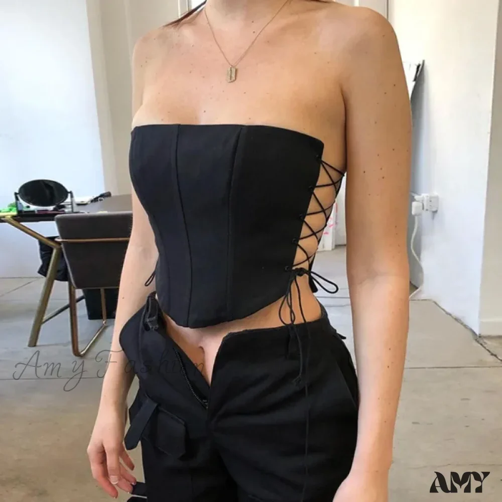 AMY - Off Shoulder Strapless Lace Up Bustier Corset Crop Top - Image 7