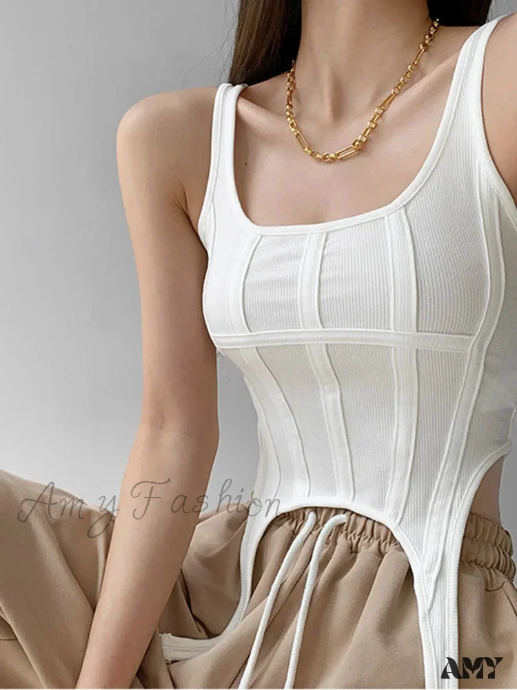 AMY FASHION - Safari Style Sleeveless Irregular Sort Tops Crop Top - Image 4